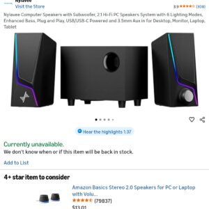 Speakers, like new, surrounding sound, excellent sound.